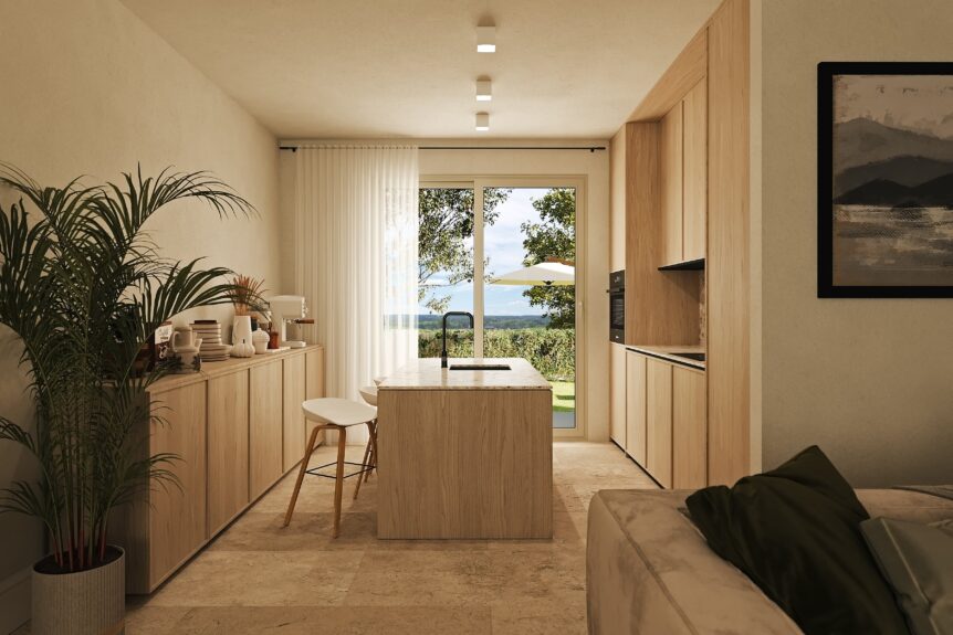 Render cucina per villette del cantiere Villa Meucci