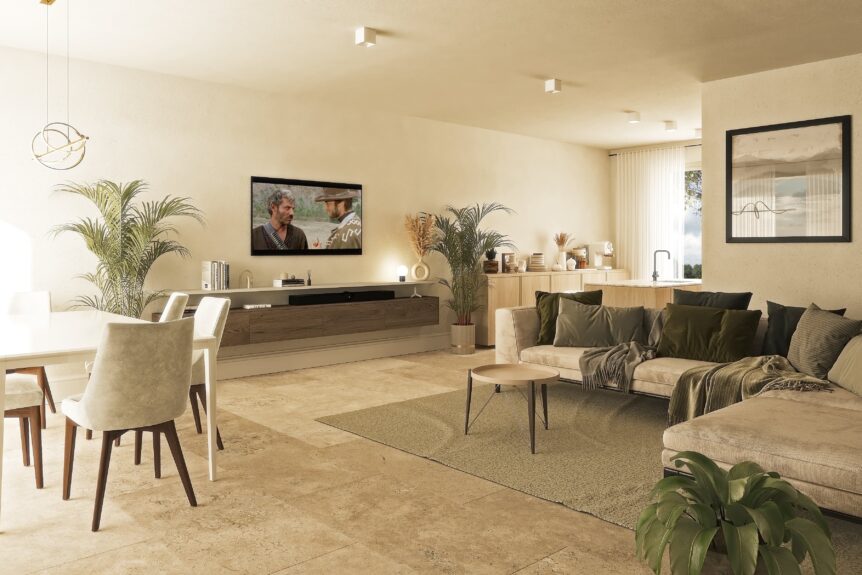 Render salotto per villette del cantiere Villa Meucci